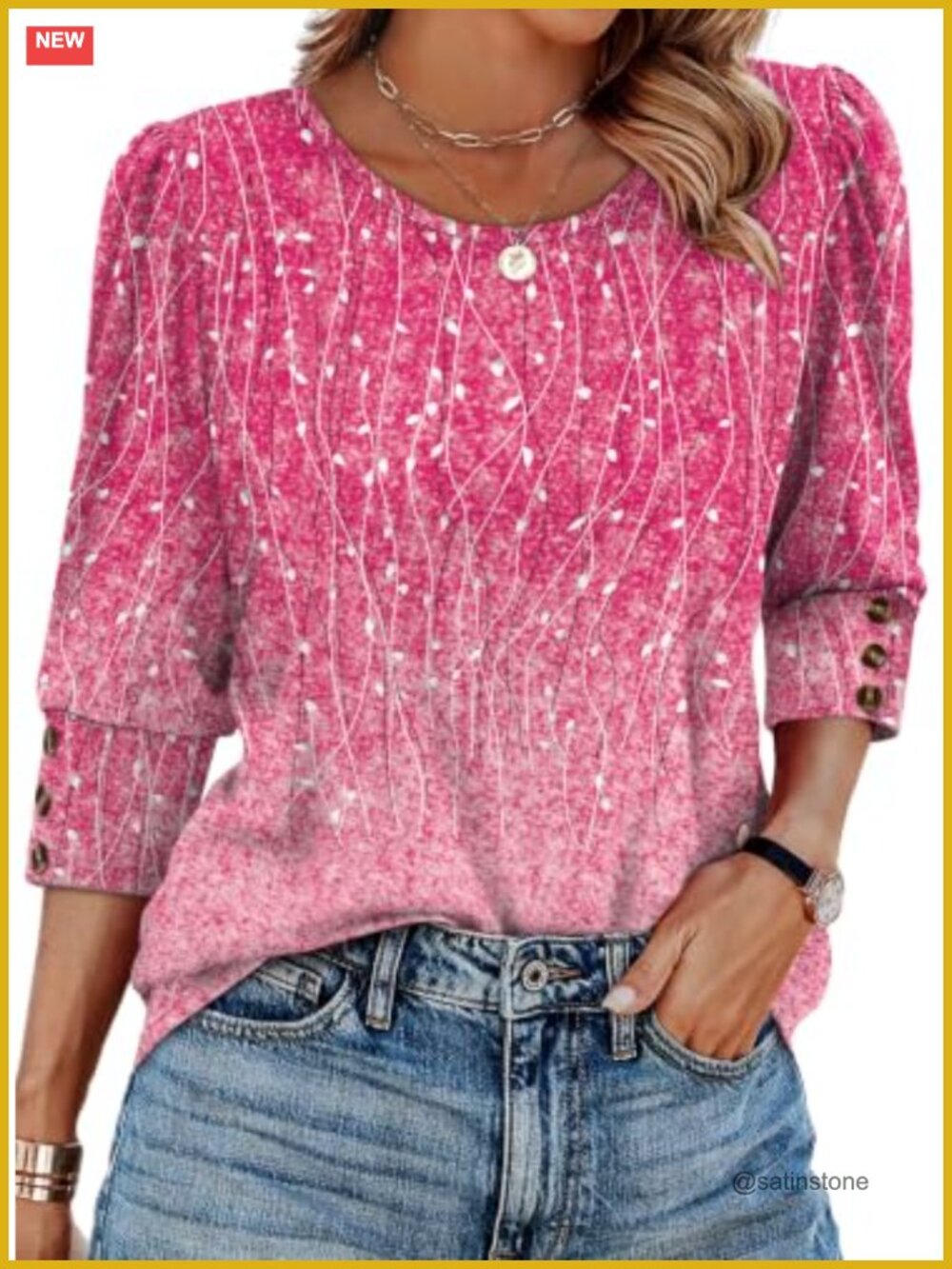 Women's 3/4 Sleeve Blouse with Buttons, Dressy Casual Flowy Top for Work,